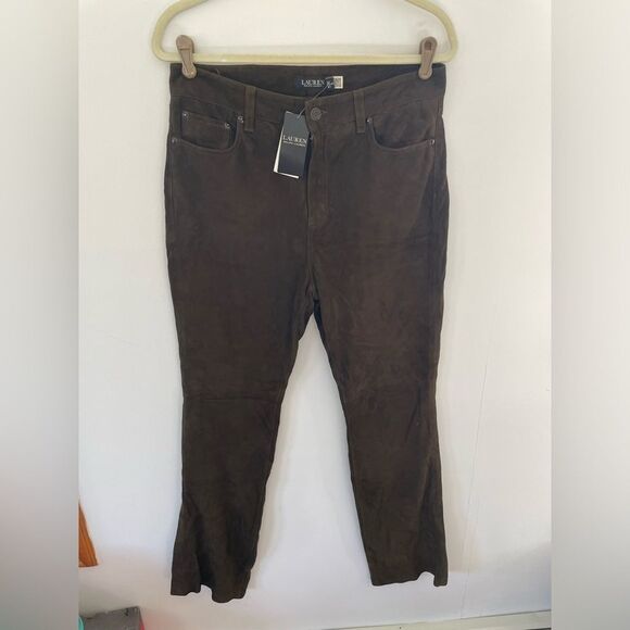 Ralph Lauren Olive Green pants 100% goat suede size 10 NWT - Picture 3 of 13
